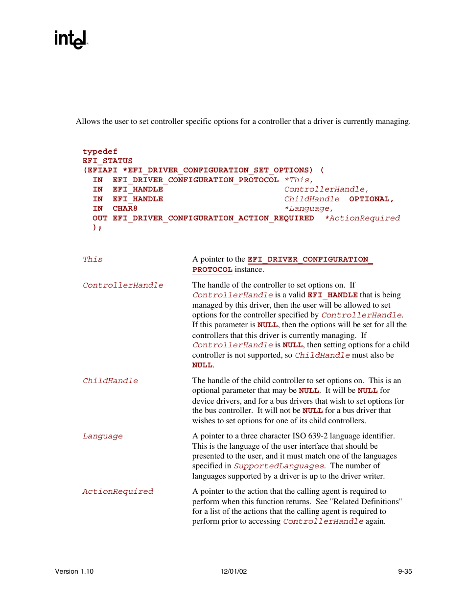 Efi_driver_configuration_protocol.setoptions(), Setoptions(), Func | Intel Extensible Firmware Interface User Manual | Page 277 / 1084