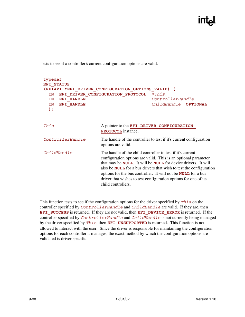 Efi_driver_configuration_protocol.optionsvalid(), Optionsvalid(), Func | Intel Extensible Firmware Interface User Manual | Page 280 / 1084