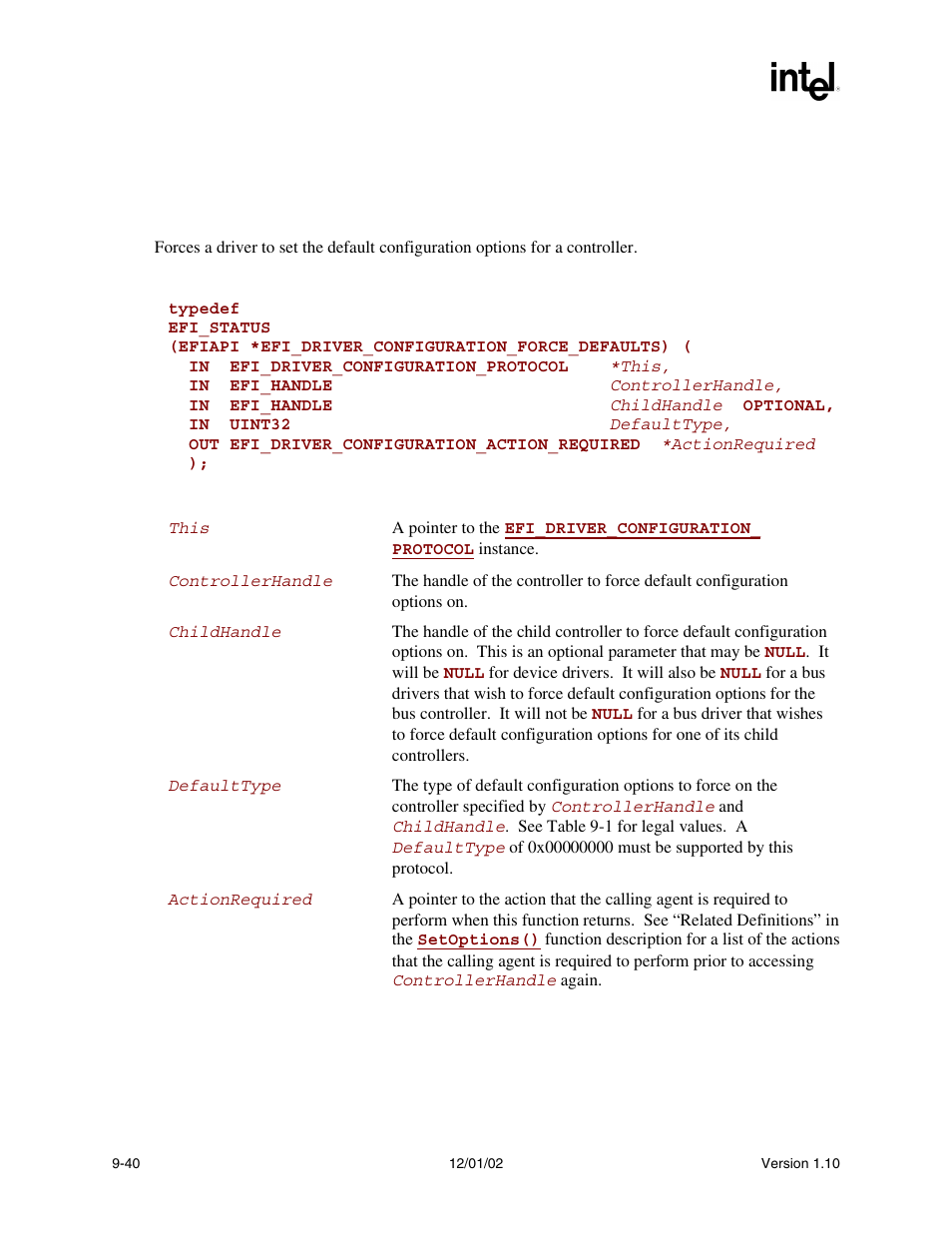 Efi_driver_configuration_protocol.forcedefaults(), Forcedefaults(), Func | Intel Extensible Firmware Interface User Manual | Page 282 / 1084