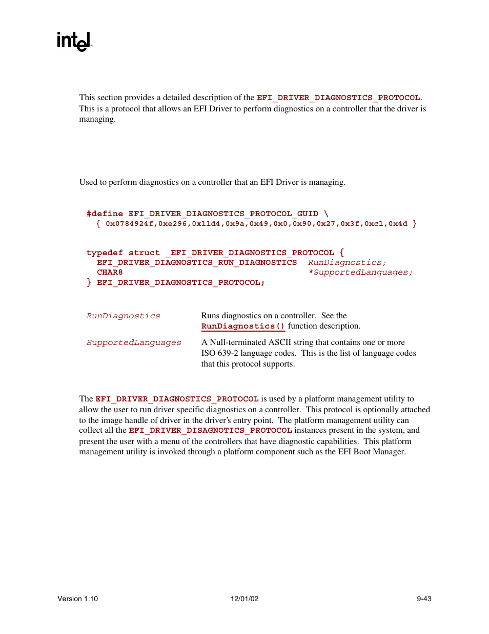 5 efi driver diagnostics protocol, Efi_driver_diagnostics_protocol, Driver_diagnostics | Driver diagnostics protocol | Intel Extensible Firmware Interface User Manual | Page 285 / 1084