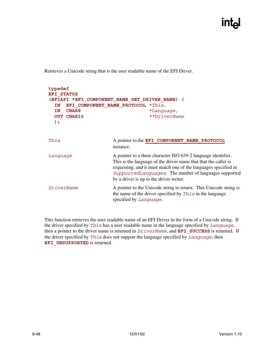 Efi_component_name_protocol.getdrivername(), Getdrivername(), Func | Intel Extensible Firmware Interface User Manual | Page 290 / 1084