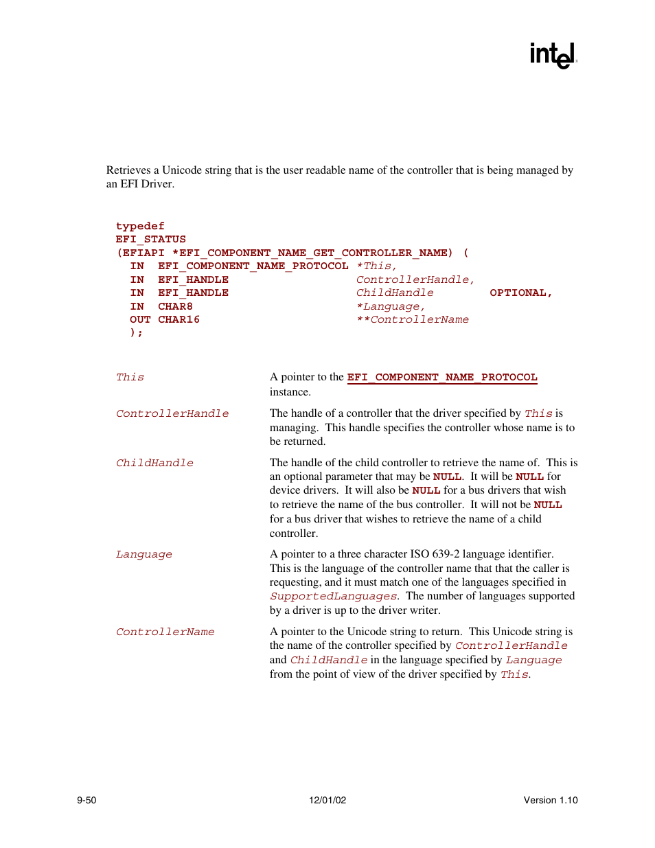 Efi_component_name_protocol.getcontrollername(), Getcontrollername(), Func | Intel Extensible Firmware Interface User Manual | Page 292 / 1084