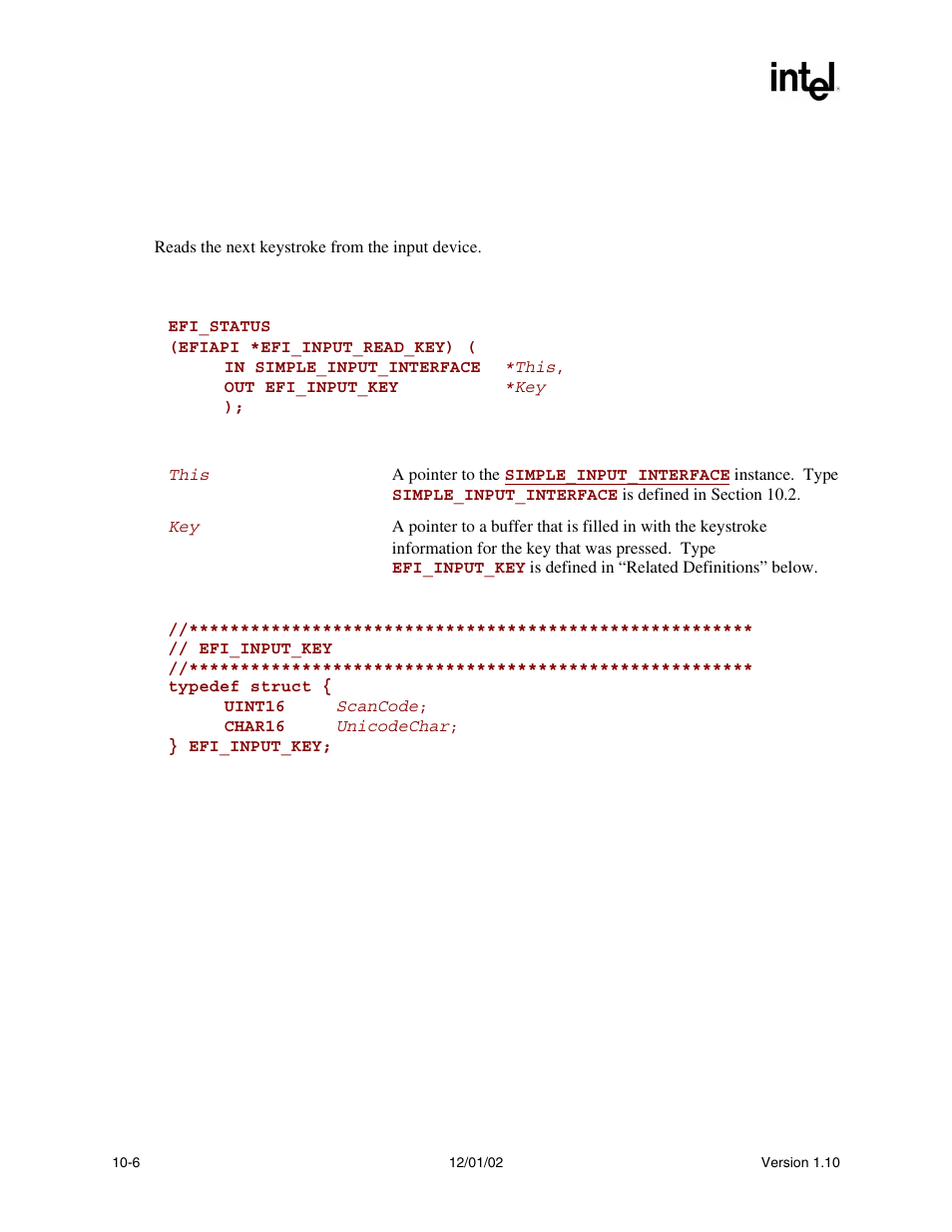 Simple_input.readkeystroke(), Readkeystroke() | Intel Extensible Firmware Interface User Manual | Page 300 / 1084