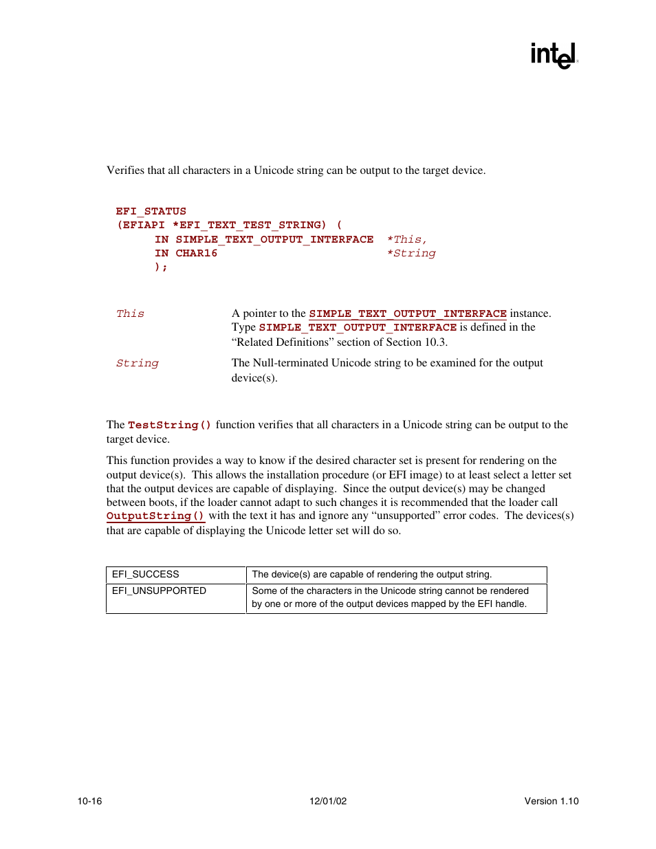 Simple_text_output.teststring() | Intel Extensible Firmware Interface User Manual | Page 310 / 1084