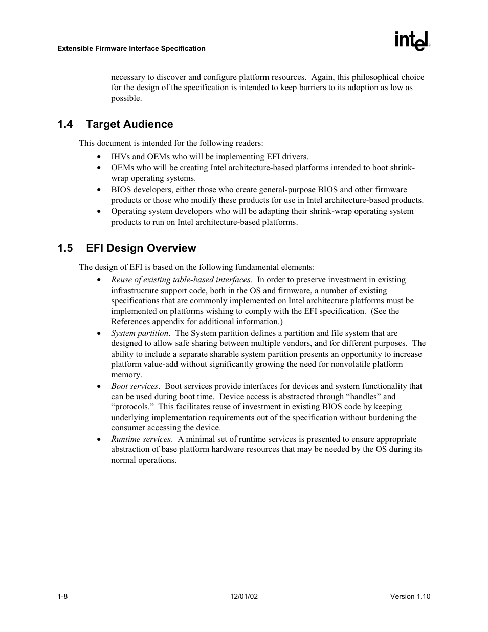 4 target audience, 5 efi design overview | Intel Extensible Firmware Interface User Manual | Page 34 / 1084