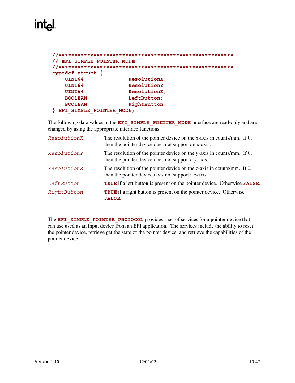 Efi_simple_pointer_mode, Data. t | Intel Extensible Firmware Interface User Manual | Page 341 / 1084