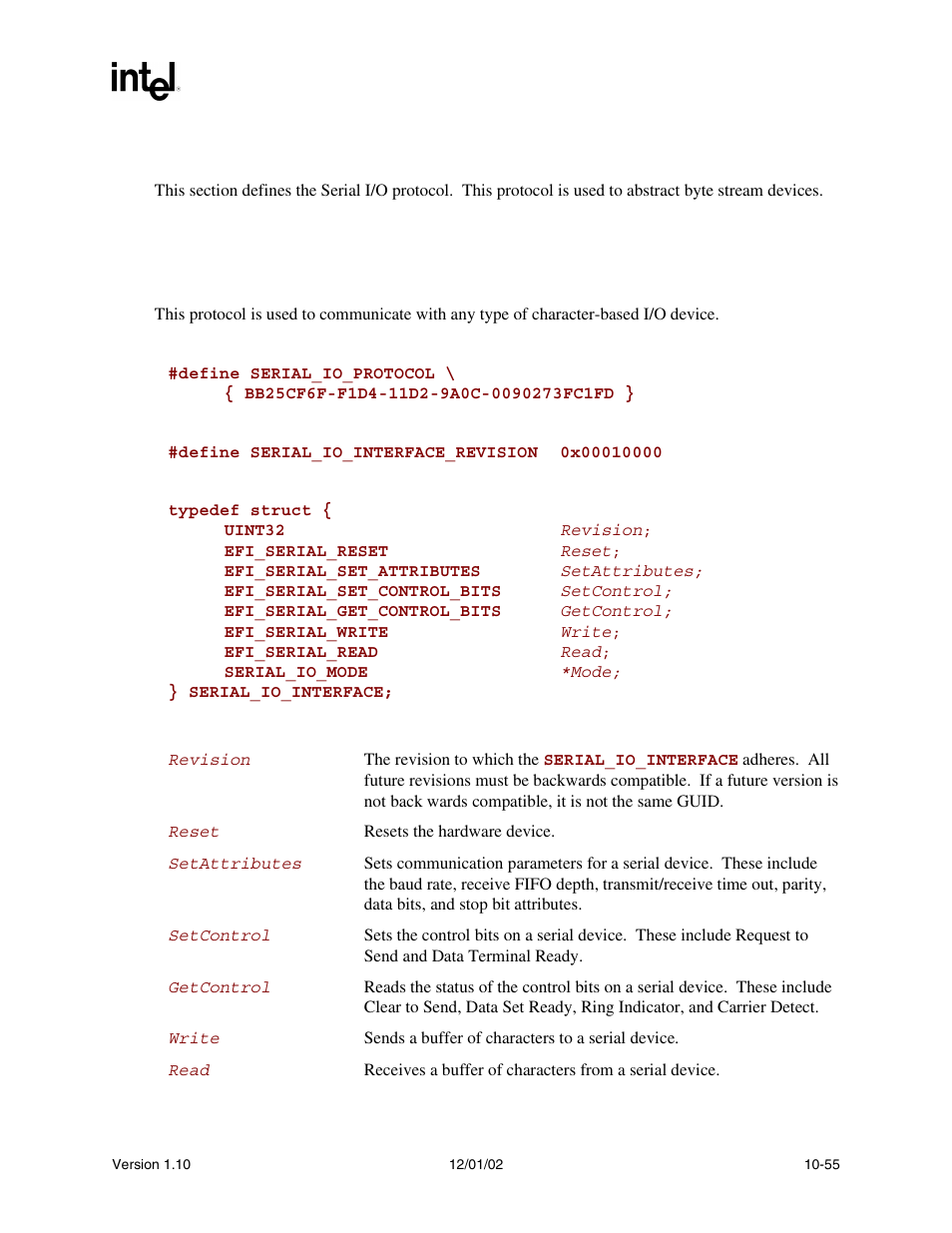 12 serial i/o protocol, Serial_io_protocol, Serial_io | Serial i/oprotocol | Intel Extensible Firmware Interface User Manual | Page 349 / 1084