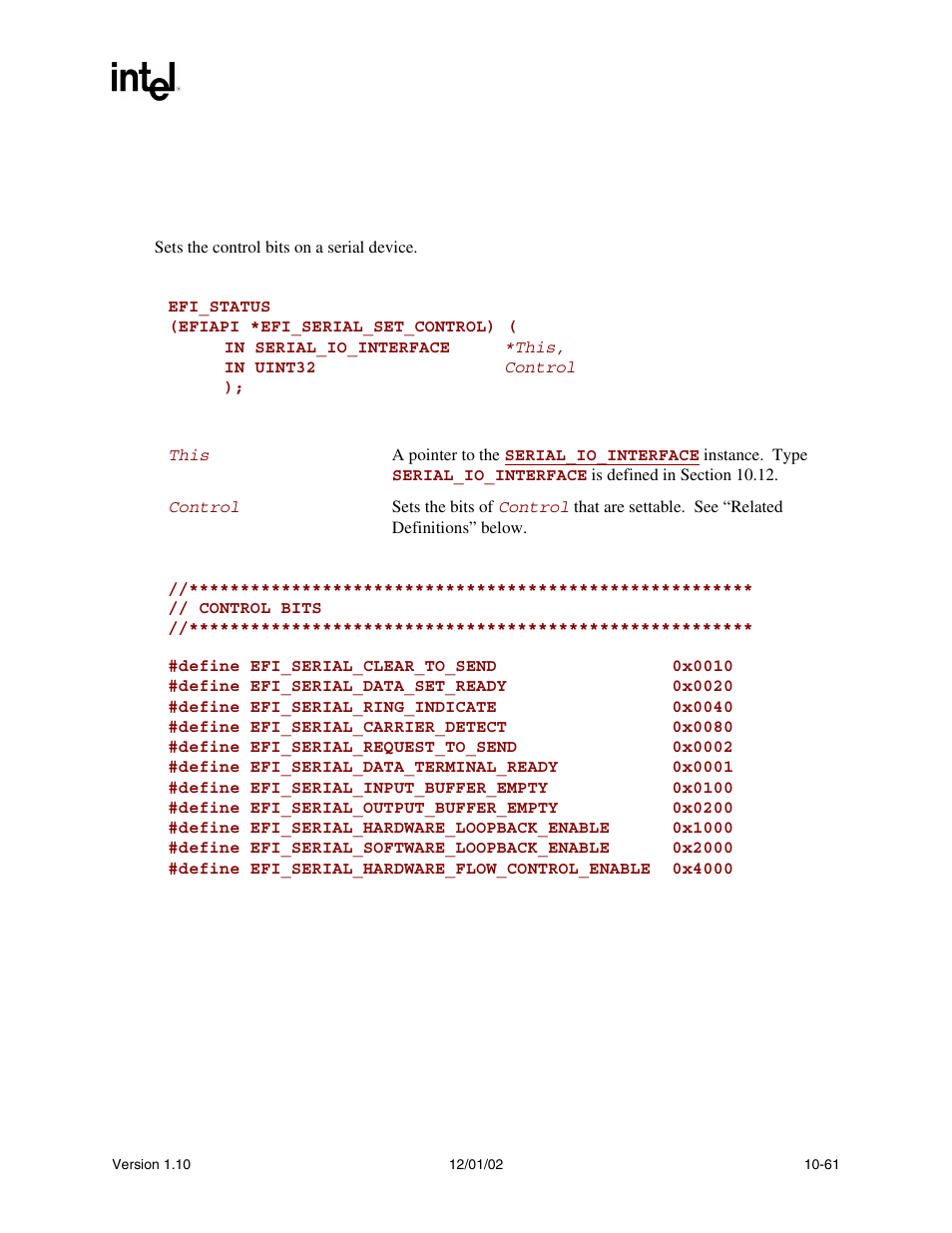 Serial_io.setcontrol(), Setcontrol(), Funct | Intel Extensible Firmware Interface User Manual | Page 355 / 1084