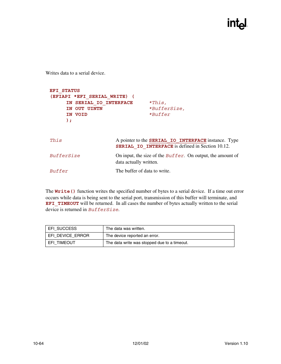 Serial_io.write() | Intel Extensible Firmware Interface User Manual | Page 358 / 1084