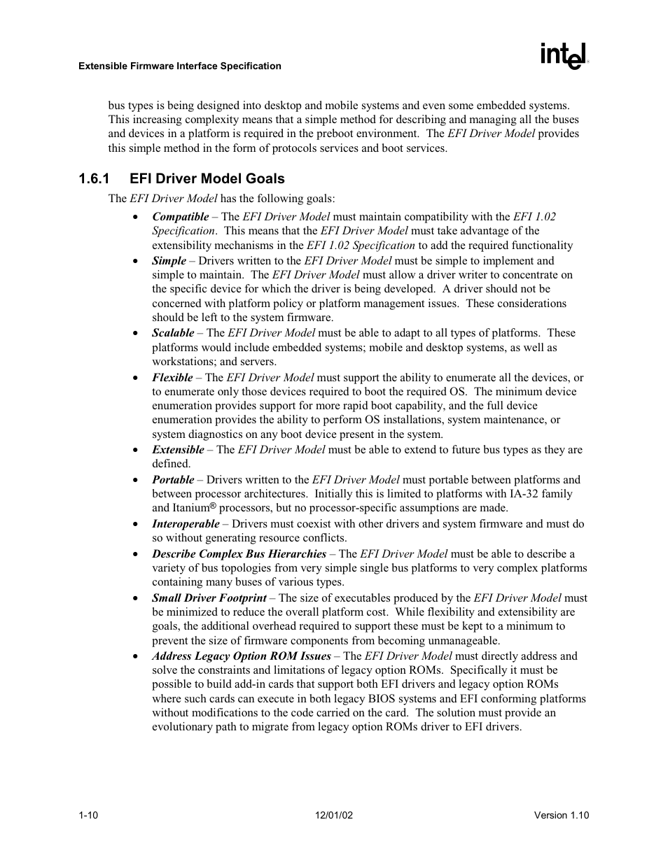 1 efi driver model goals | Intel Extensible Firmware Interface User Manual | Page 36 / 1084