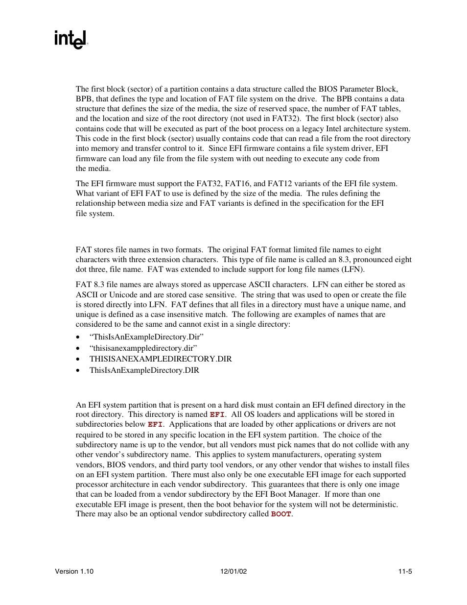 1 file system format, 2 file names, 3 directory structure | Intel Extensible Firmware Interface User Manual | Page 365 / 1084