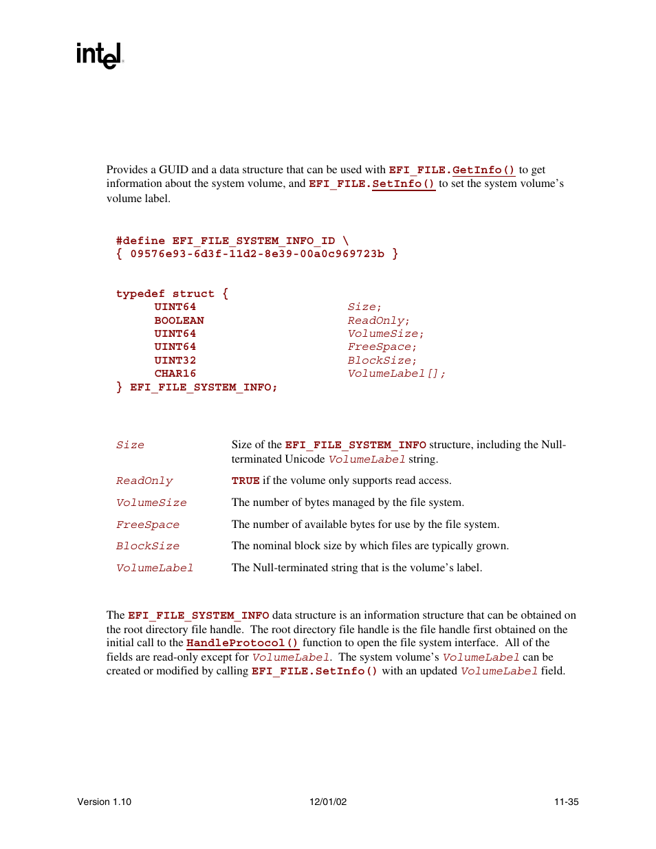 Efi_file_system_info, Desc | Intel Extensible Firmware Interface User Manual | Page 395 / 1084