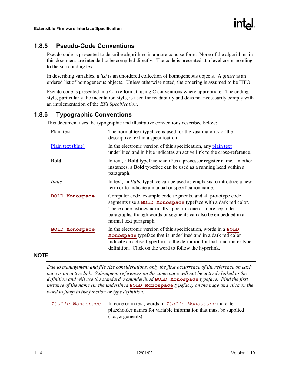 5 pseudo-code conventions, 6 typographic conventions | Intel Extensible Firmware Interface User Manual | Page 40 / 1084