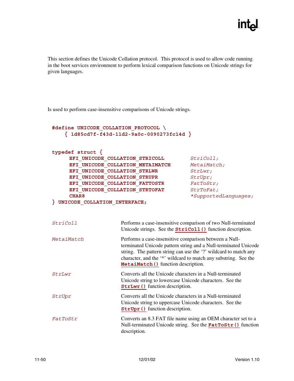 7 unicode_collation protocol, Unicode_collation protocol, Unicode_collation | Unicode collation protocol | Intel Extensible Firmware Interface User Manual | Page 410 / 1084