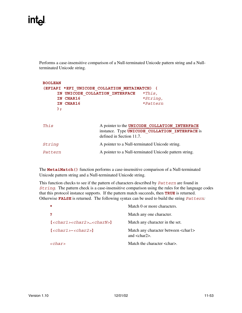 Unicode_collation.metaimatch(), Metaimatch(), Func | Intel Extensible Firmware Interface User Manual | Page 413 / 1084