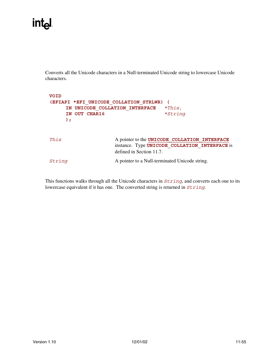 Unicode_collation.strlwr(), Strlwr(), Func | Intel Extensible Firmware Interface User Manual | Page 415 / 1084