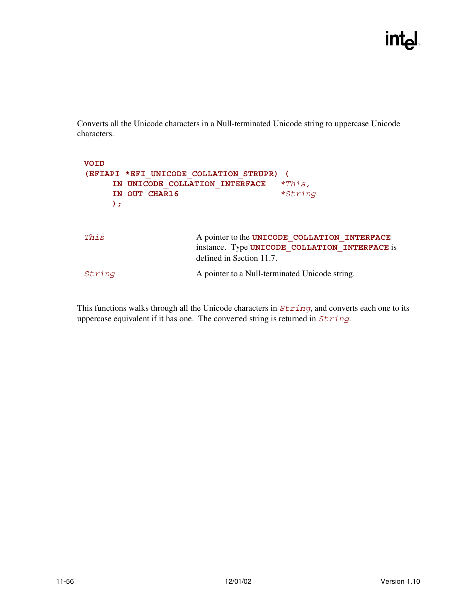 Unicode_collation.strupr(), Strupr(), Func | Intel Extensible Firmware Interface User Manual | Page 416 / 1084