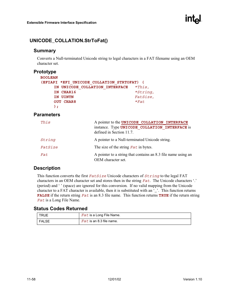 Unicode_collation.strtofat() | Intel Extensible Firmware Interface User Manual | Page 418 / 1084