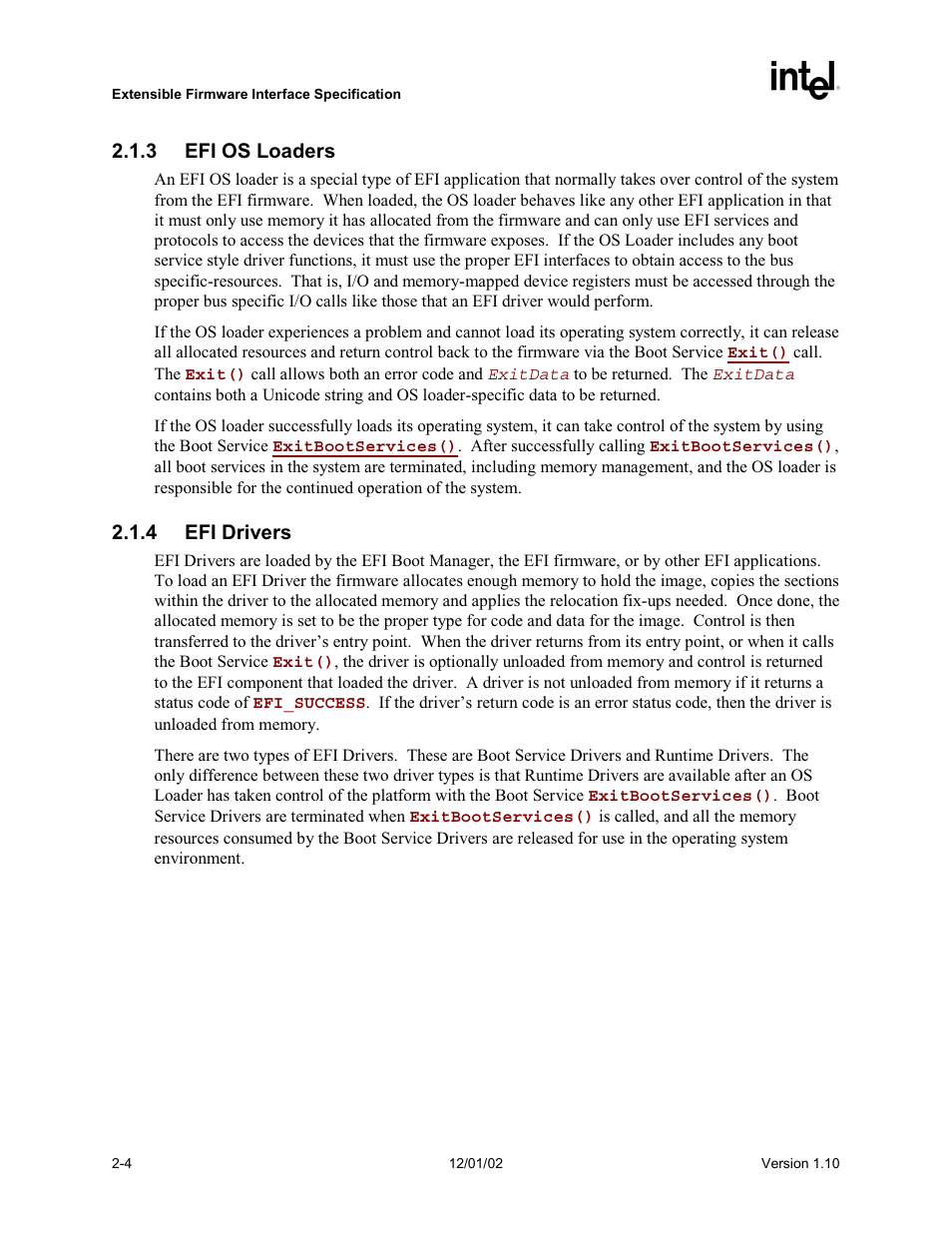 3 efi os loaders, 4 efi drivers | Intel Extensible Firmware Interface User Manual | Page 44 / 1084