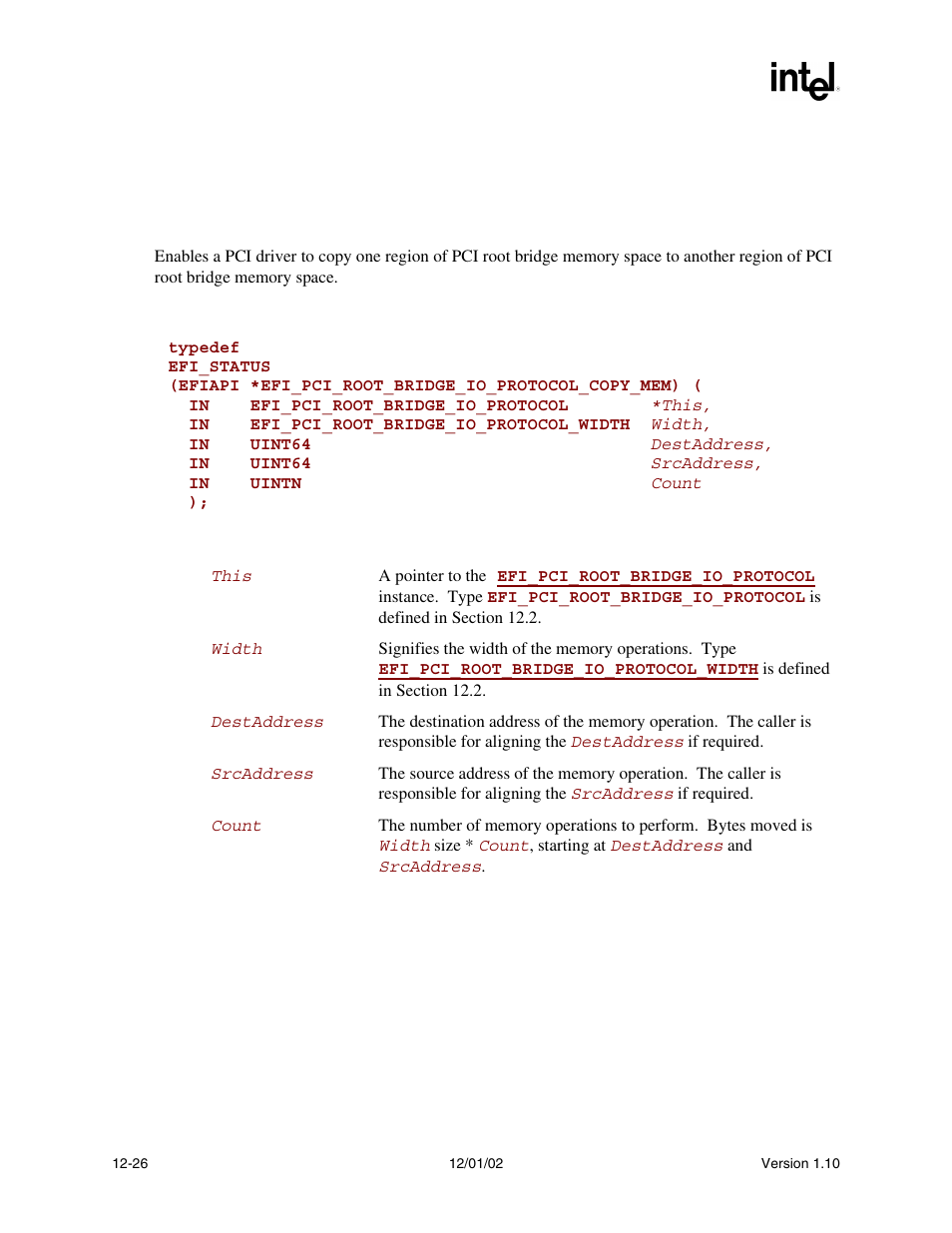 Efi_pci_root_bridge_io_protocol.copymem(), Copymem(), Func | Intel Extensible Firmware Interface User Manual | Page 444 / 1084