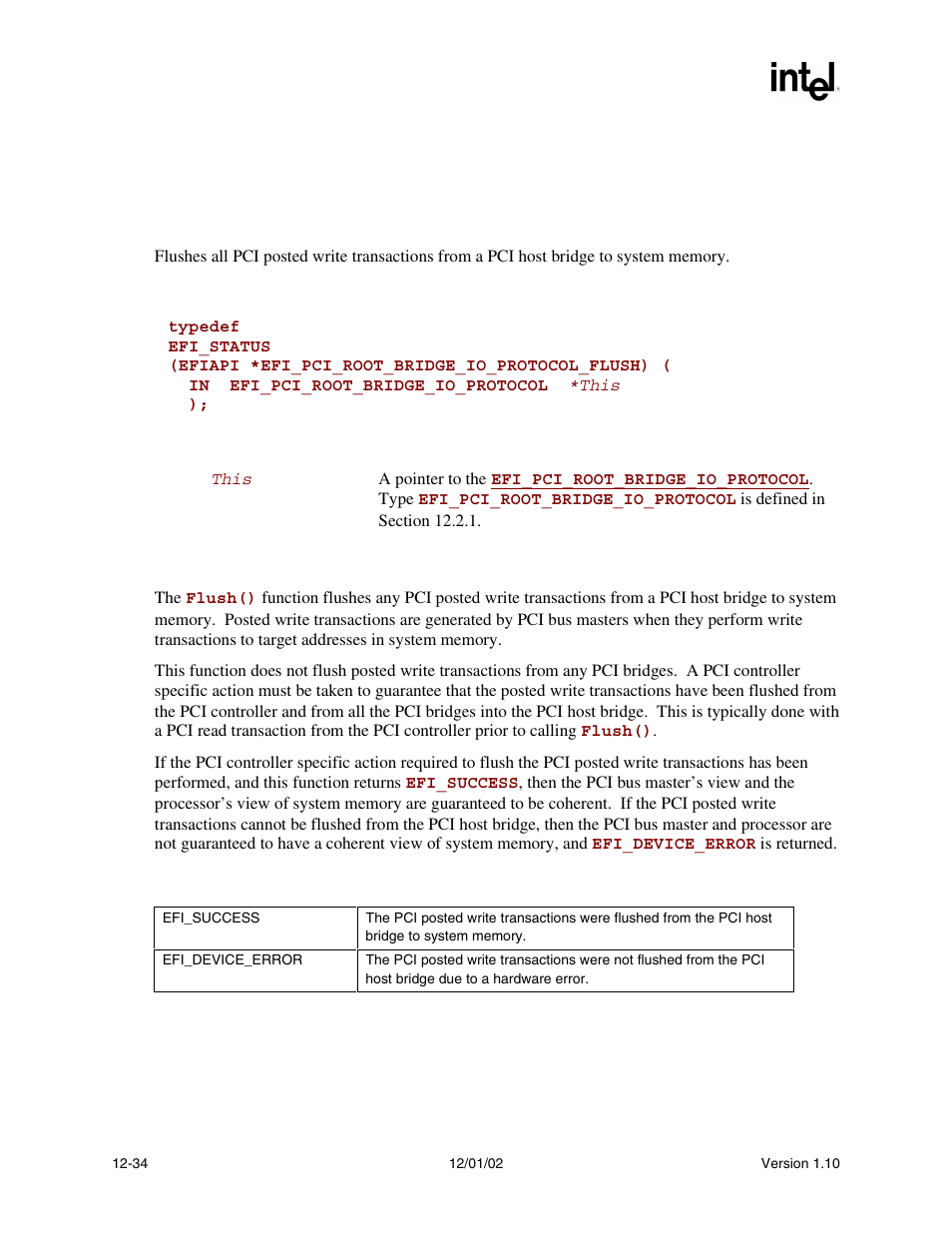 Efi_pci_root_bridge_io_protocol.flush(), Flush(), Func | Intel Extensible Firmware Interface User Manual | Page 452 / 1084