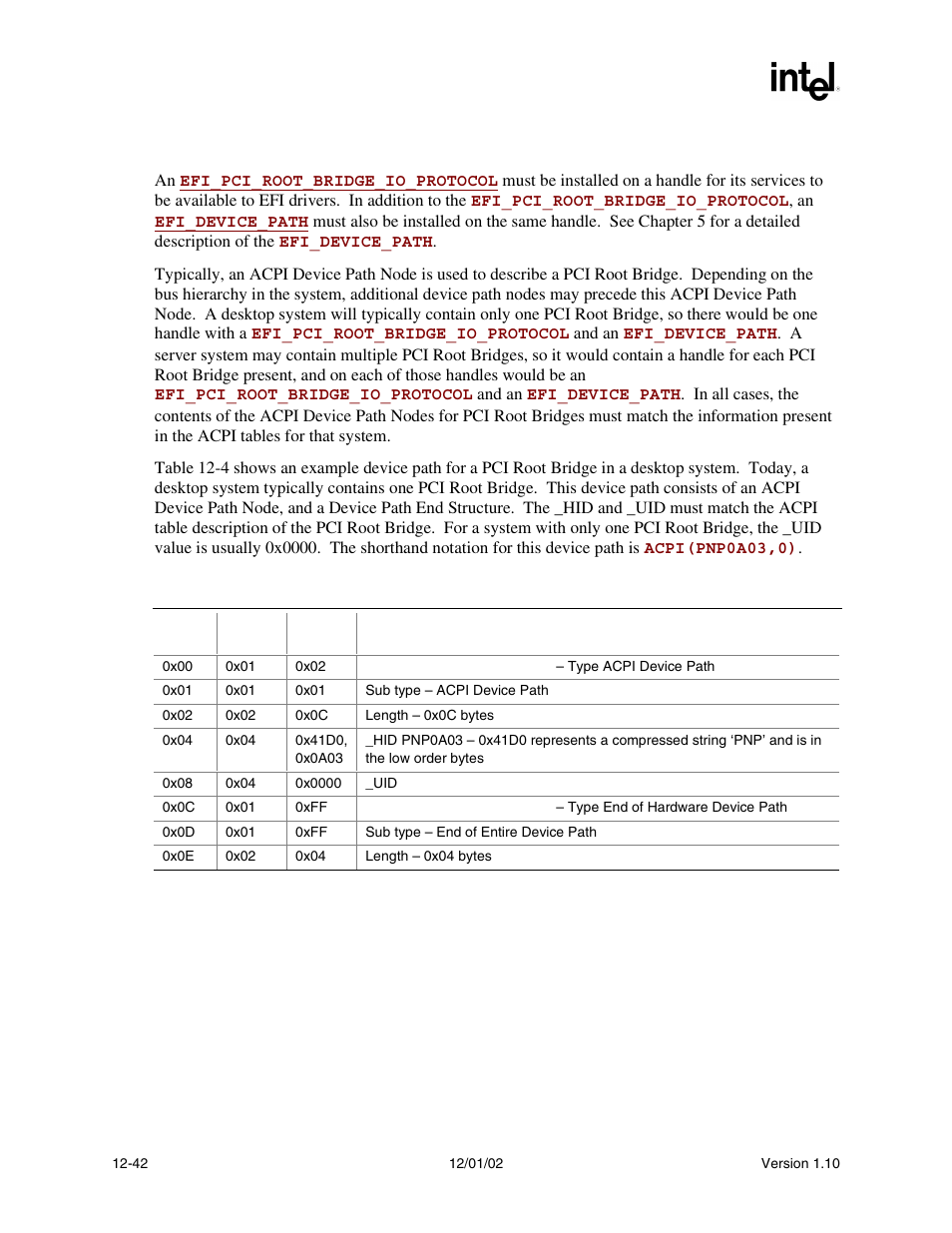 1 pci root bridge device paths | Intel Extensible Firmware Interface User Manual | Page 460 / 1084