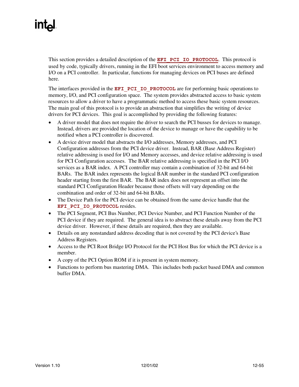 4 efi pci i/o protocol | Intel Extensible Firmware Interface User Manual | Page 473 / 1084