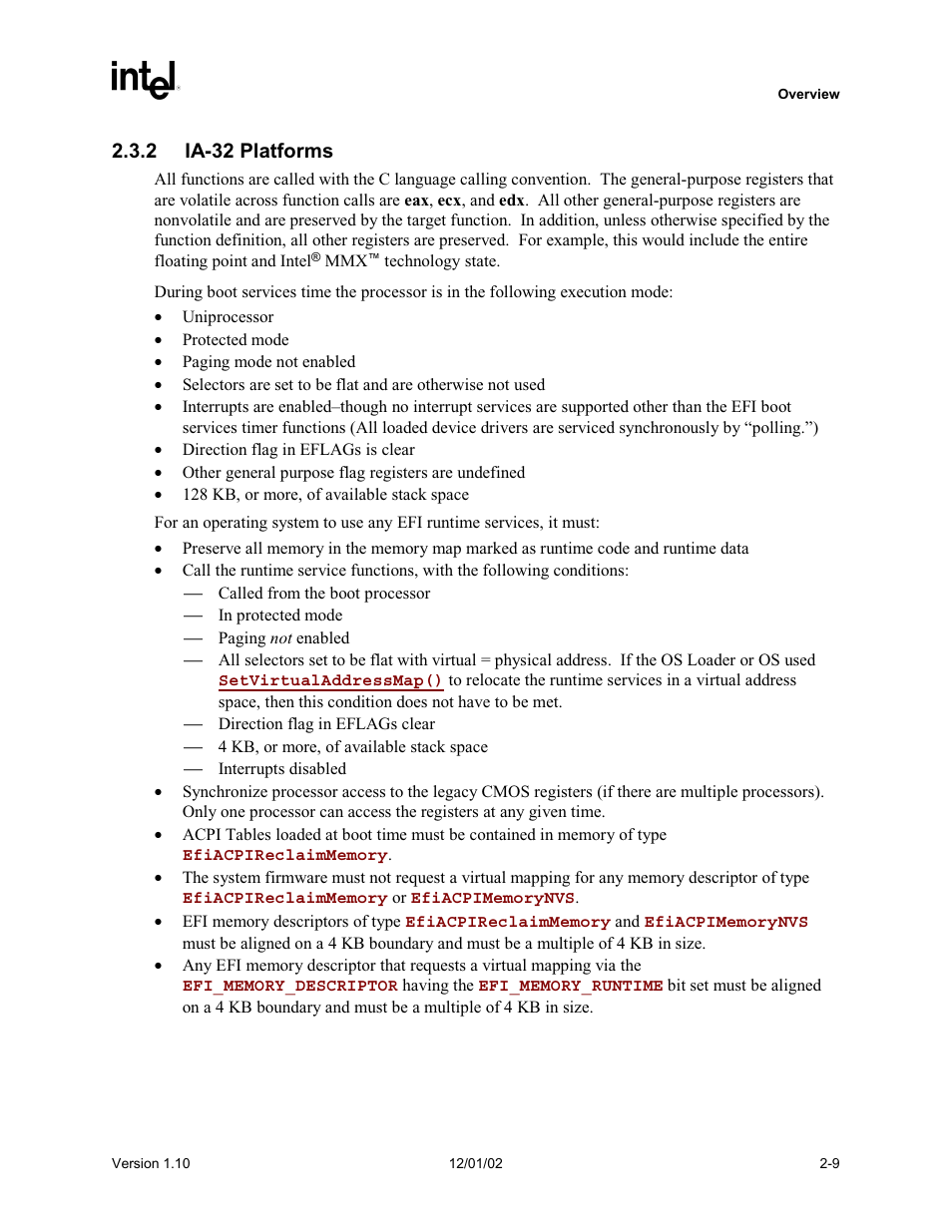 2 ia-32 platforms | Intel Extensible Firmware Interface User Manual | Page 49 / 1084