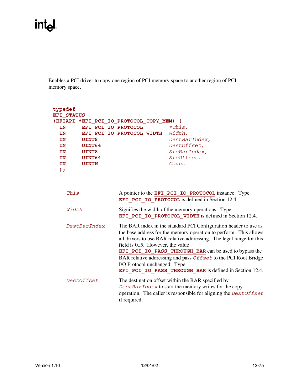 Efi_pci_io_protocol.copymem(), Copymem() | Intel Extensible Firmware Interface User Manual | Page 493 / 1084