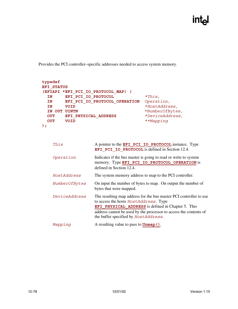 Efi_pci_io_protocol.map(), Map() | Intel Extensible Firmware Interface User Manual | Page 496 / 1084