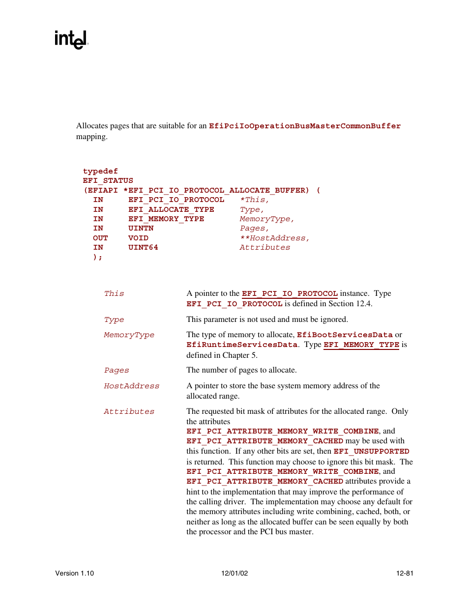 Efi_pci_io_protocol.allocatebuffer(), Allocatebuffer(), Func | To a | Intel Extensible Firmware Interface User Manual | Page 499 / 1084