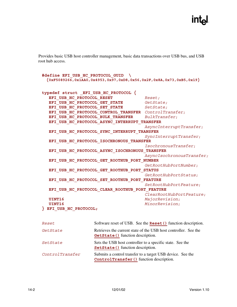 Efi_usb_hc_protocol, Usb_hc, Usb host controller protocol | Intel Extensible Firmware Interface User Manual | Page 542 / 1084