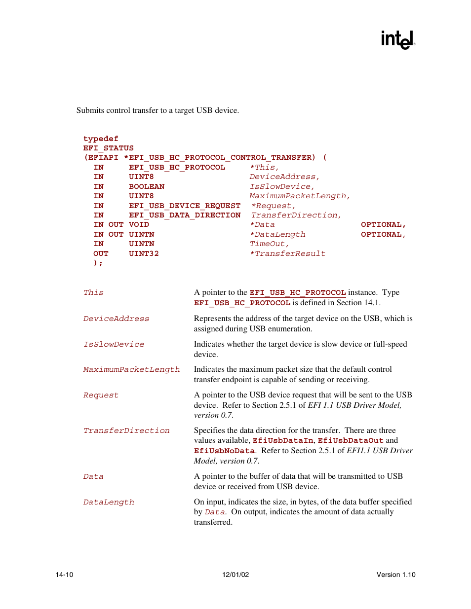 Efi_usb_hc_protocol.controltransfer(), Controltransfer(), Funct | Intel Extensible Firmware Interface User Manual | Page 550 / 1084