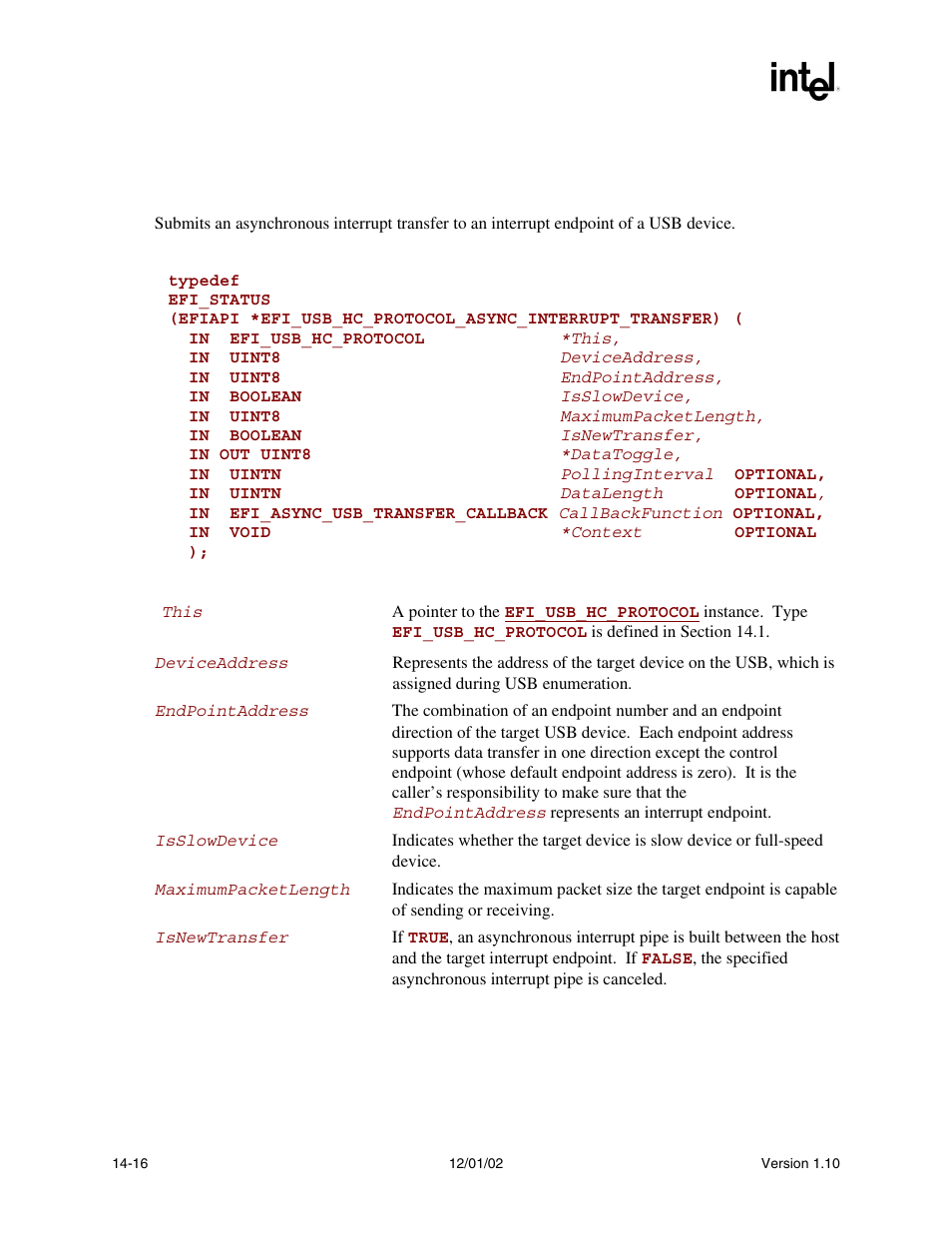 Efi_usb_hc_protocol.asyncinterrupttransfer(), Asyncinterrupttransfer() | Intel Extensible Firmware Interface User Manual | Page 556 / 1084