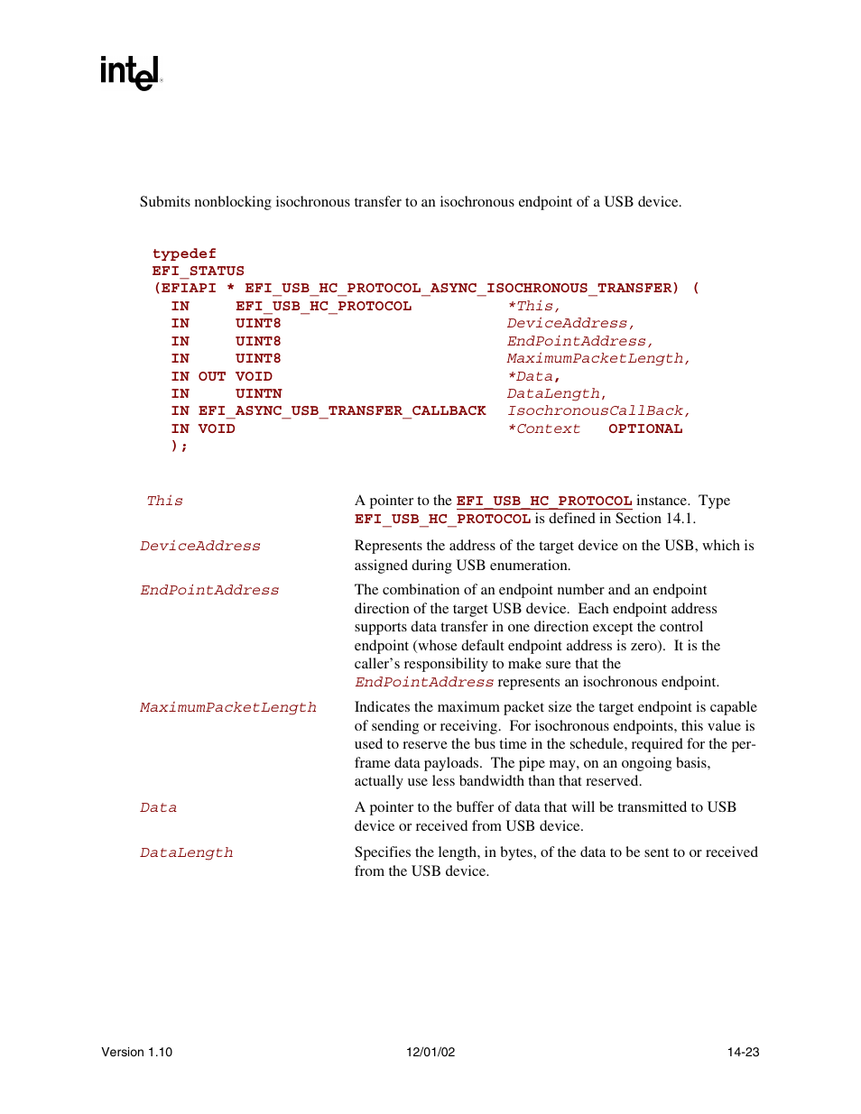 Efi_usb_hc_protocol.asyncisochronoustransfer(), Asyncisochronoustransfer(), Func | Intel Extensible Firmware Interface User Manual | Page 563 / 1084