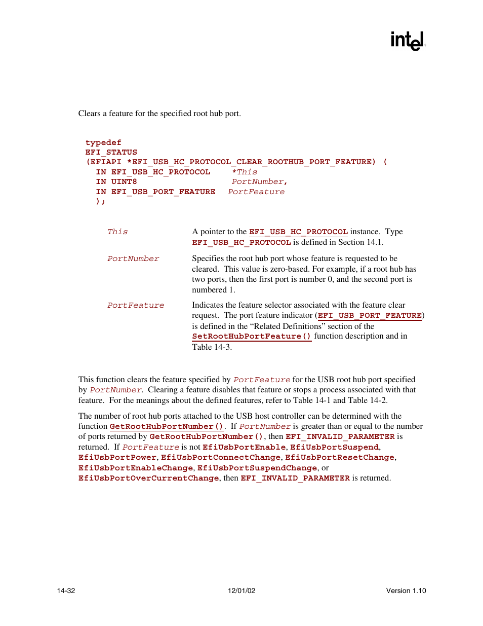 Efi_usb_hc_protocol.clearroothubportfeature(), Clearroothubportfeature(), Func | Intel Extensible Firmware Interface User Manual | Page 572 / 1084