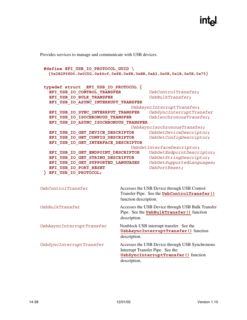Efi_usb_io protocol, Usb_io, I/oprotocol | Efi_usb_io_protocol, And the, To ea, Bus ab | Intel Extensible Firmware Interface User Manual | Page 578 / 1084