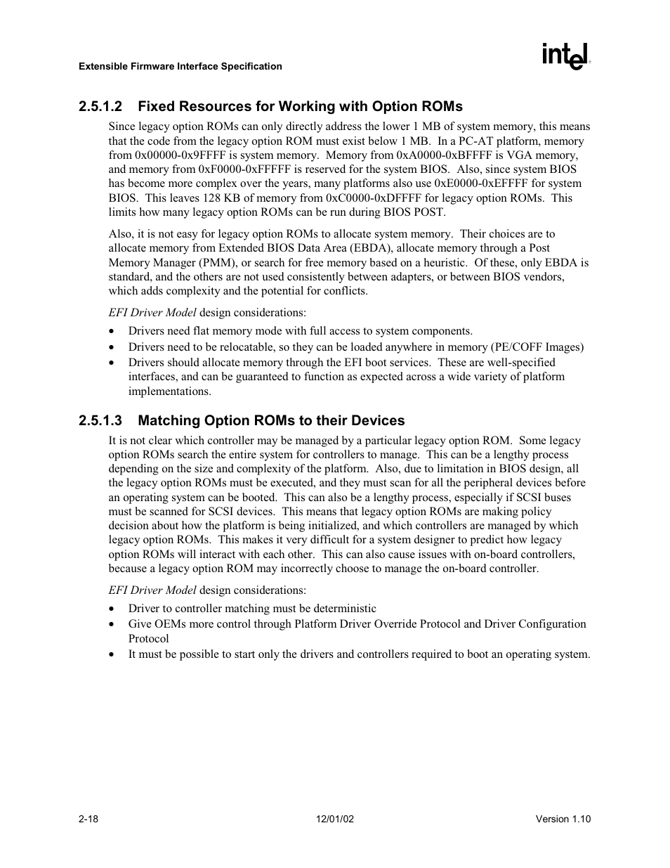 2 fixed resources for working with option roms, 3 matching option roms to their devices | Intel Extensible Firmware Interface User Manual | Page 58 / 1084