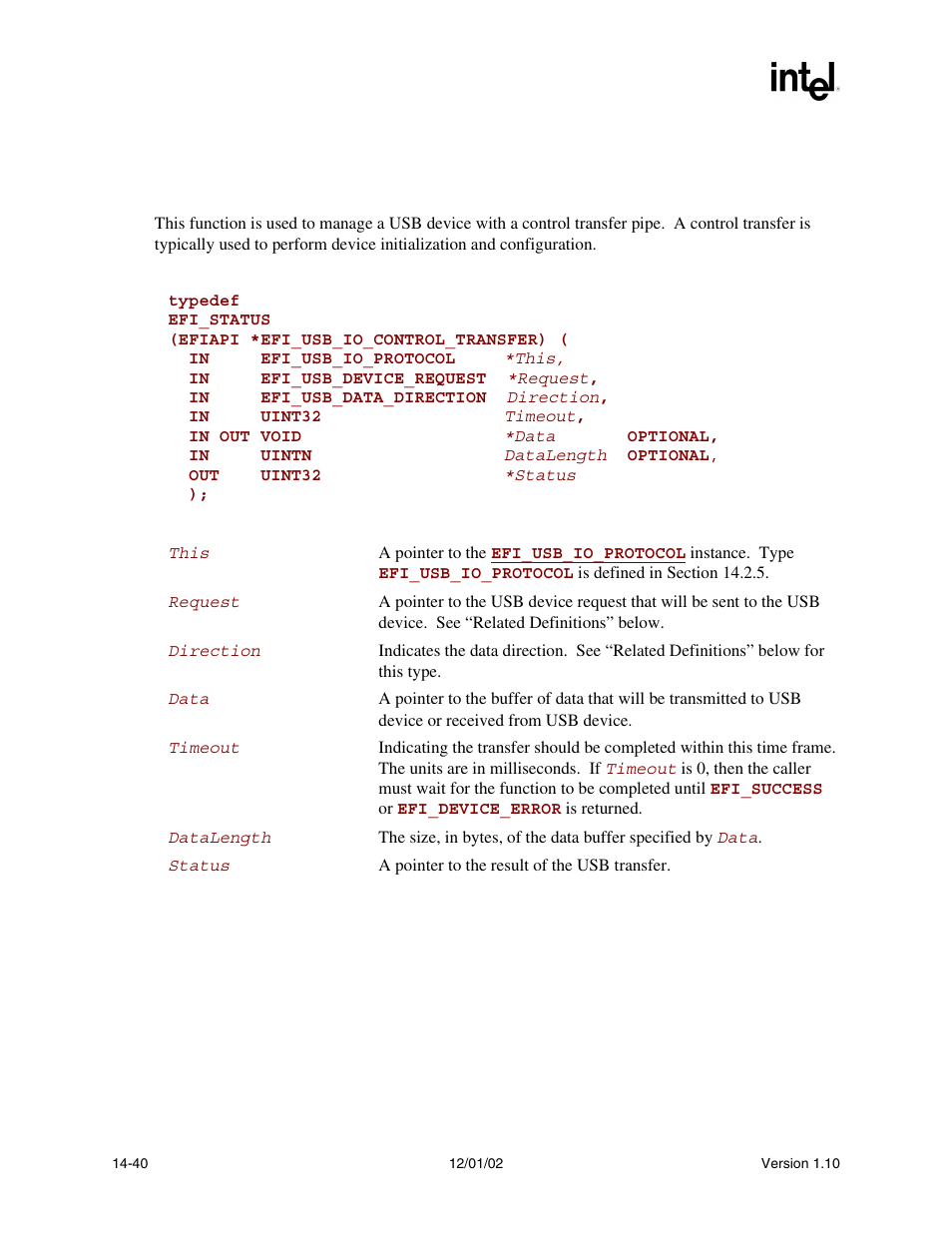 Efi_usb_io_protocol.usbcontroltransfer(), Usbcontroltransfer() | Intel Extensible Firmware Interface User Manual | Page 580 / 1084