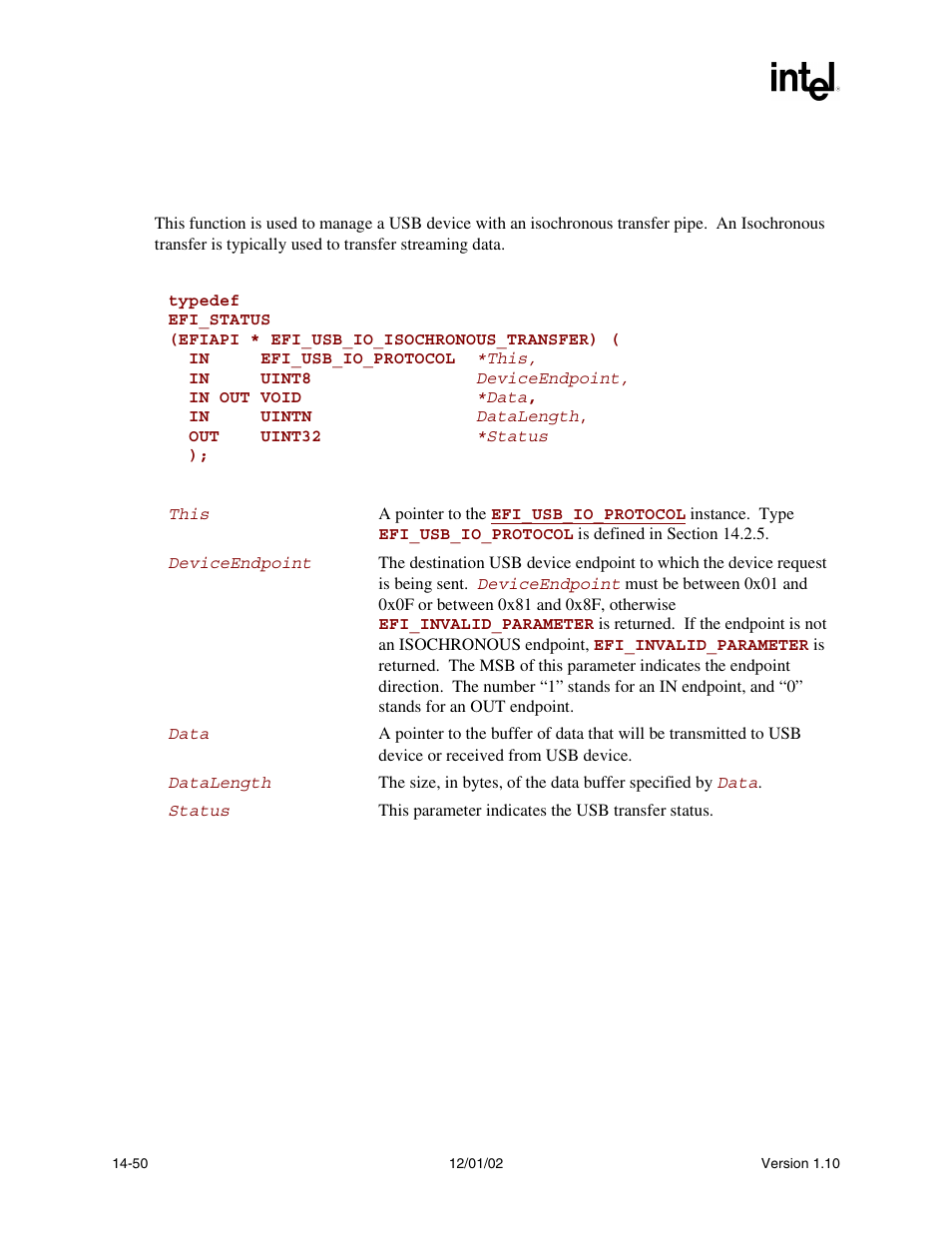 Efi_usb_io_protocol.usbisochronoustransfer(), Usbisochronoustransfer(), Func | Intel Extensible Firmware Interface User Manual | Page 590 / 1084