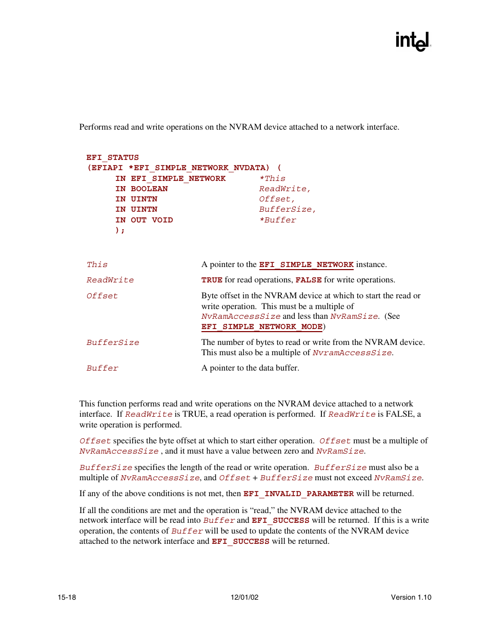 Efi_simple_network.nvdata(), Nvdata(), Func | Intel Extensible Firmware Interface User Manual | Page 624 / 1084