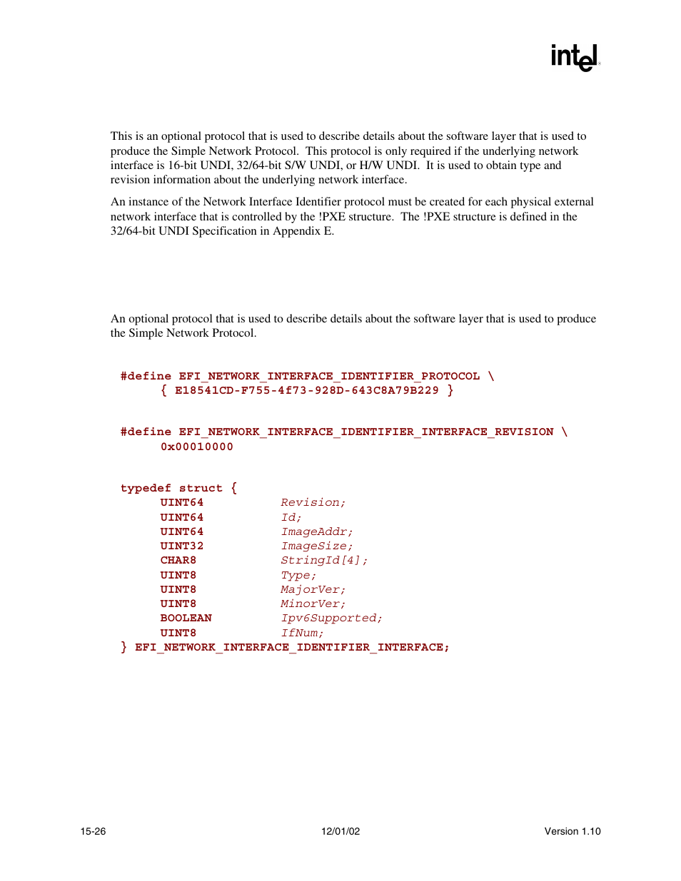 2 network_interface_identifier protocol, Efi_network_interface_identifier_protocol | Intel Extensible Firmware Interface User Manual | Page 632 / 1084