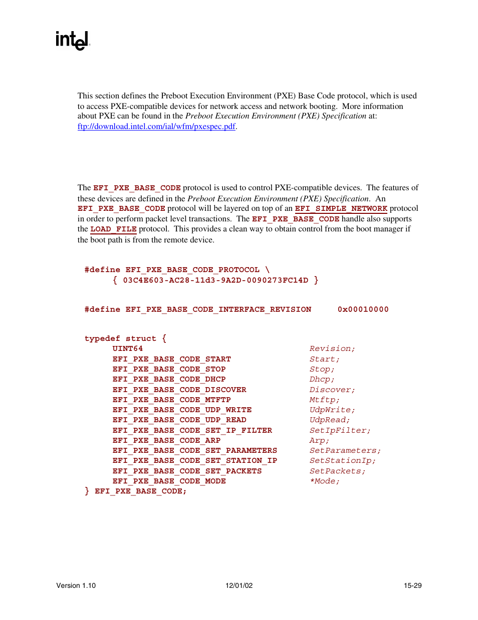 3 pxe base code protocol, Efi_pxe_base_code protocol, Pxe_bc | Pxe base code protocol | Intel Extensible Firmware Interface User Manual | Page 635 / 1084