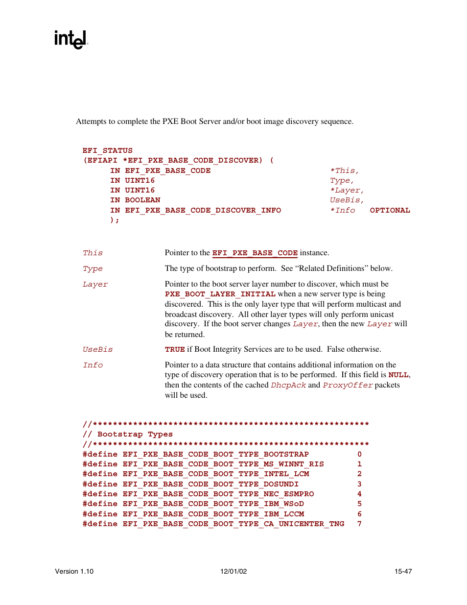 Efi_pxe_base_code.discover(), Discover(), Func | By the | Intel Extensible Firmware Interface User Manual | Page 653 / 1084