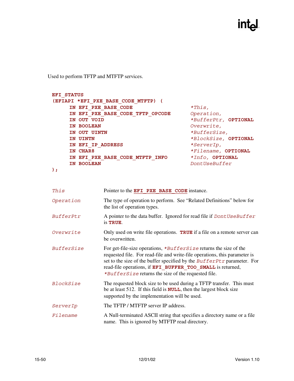 Efi_pxe_base_code.mtftp(), Mtftp() | Intel Extensible Firmware Interface User Manual | Page 656 / 1084