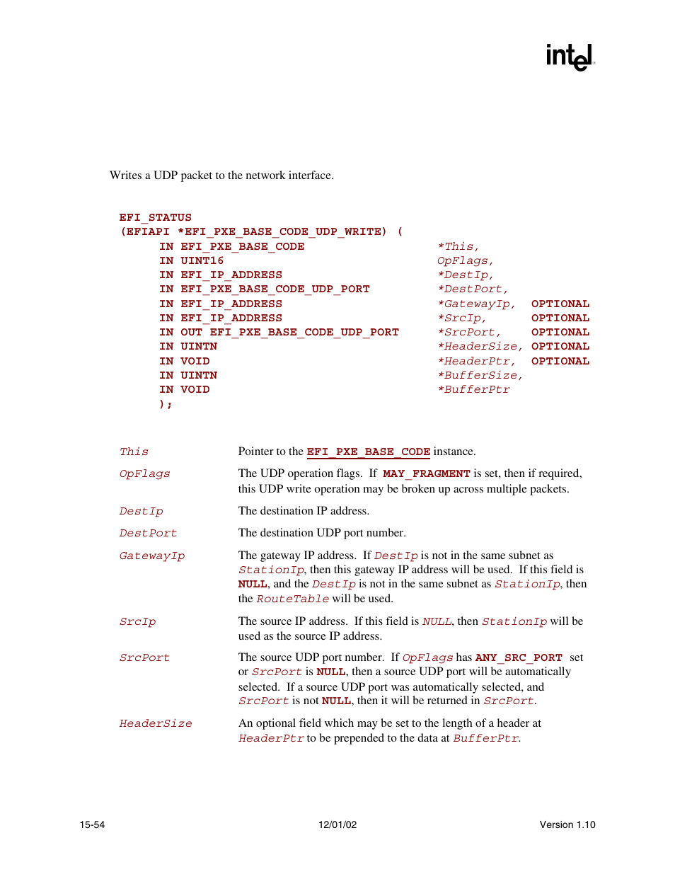 Efi_pxe_base_code.udpwrite(), Udpwrite(), Func | Intel Extensible Firmware Interface User Manual | Page 660 / 1084