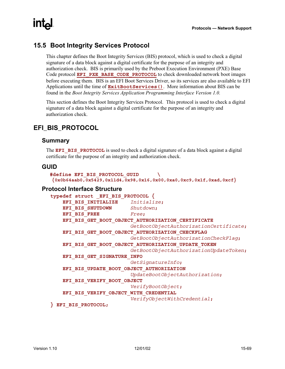 5 boot integrity services protocol, Efi_bis_protocol, Boot | Integrity services protocol | Intel Extensible Firmware Interface User Manual | Page 675 / 1084