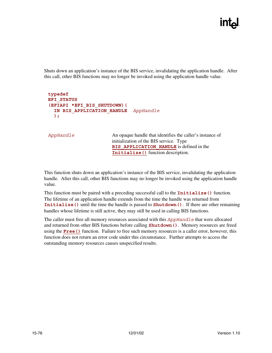 Efi_bis.shutdown(), Shutdown(), Func | Intel Extensible Firmware Interface User Manual | Page 682 / 1084