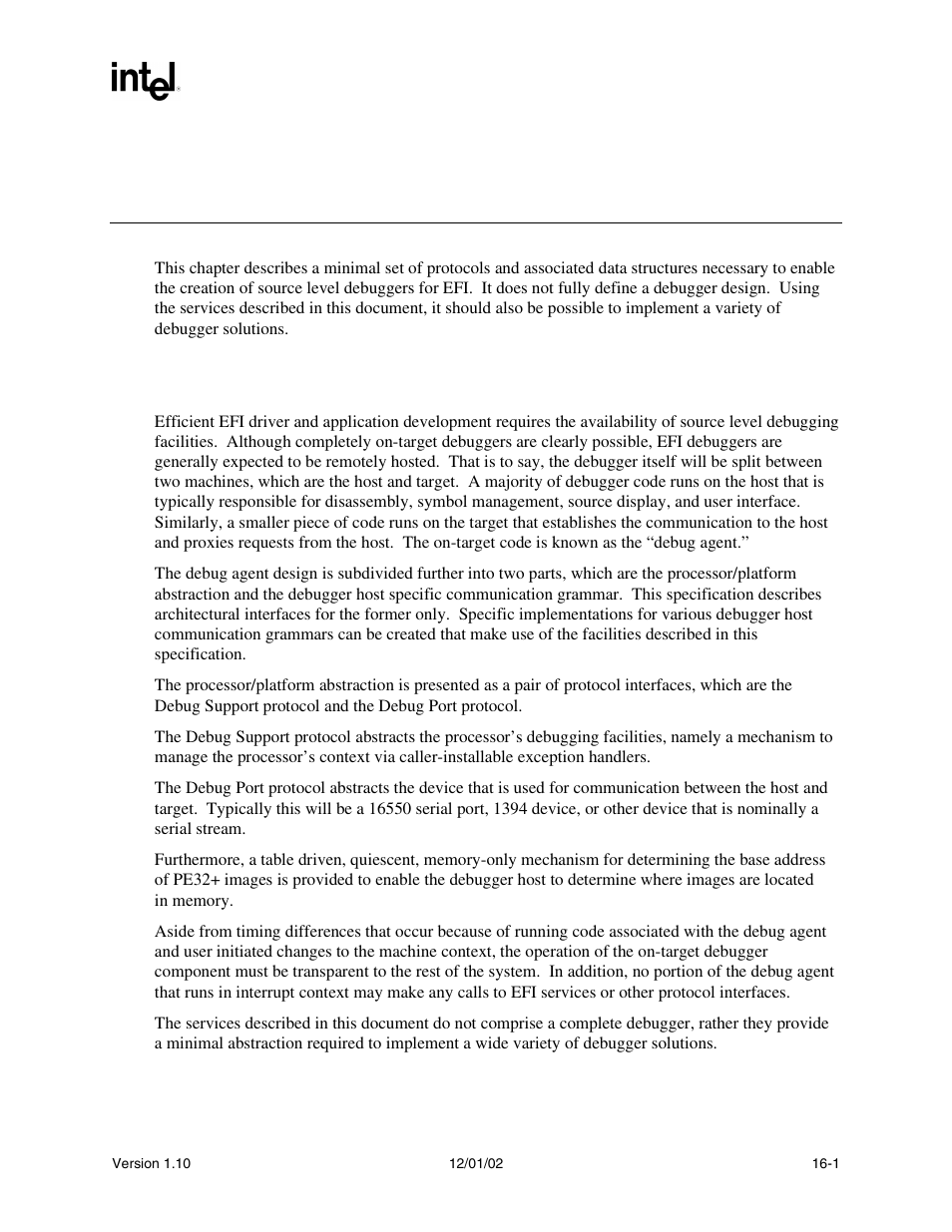 16 protocols - debugger support, 1 overview | Intel Extensible Firmware Interface User Manual | Page 715 / 1084