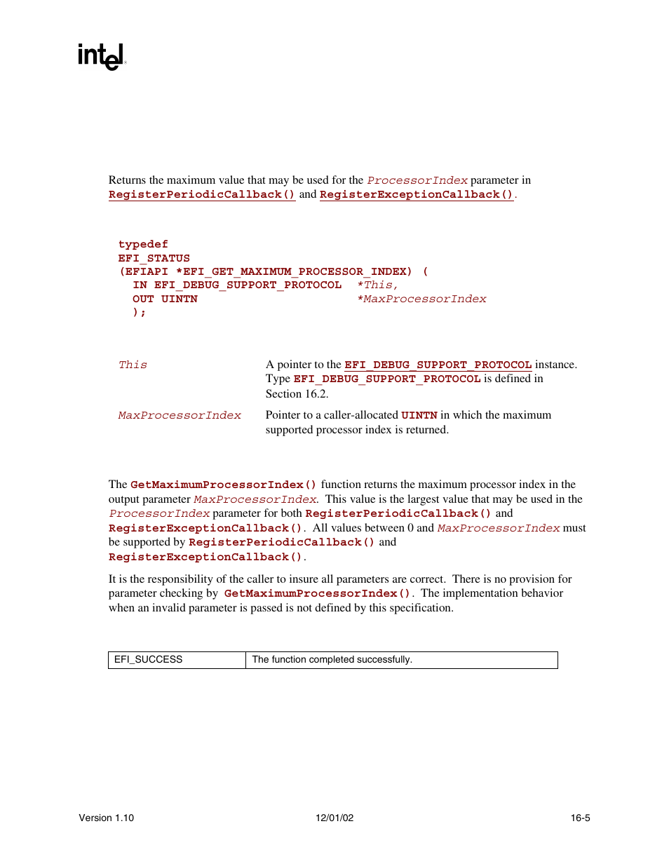 Getmaximumprocessorindex(), Func | Intel Extensible Firmware Interface User Manual | Page 719 / 1084